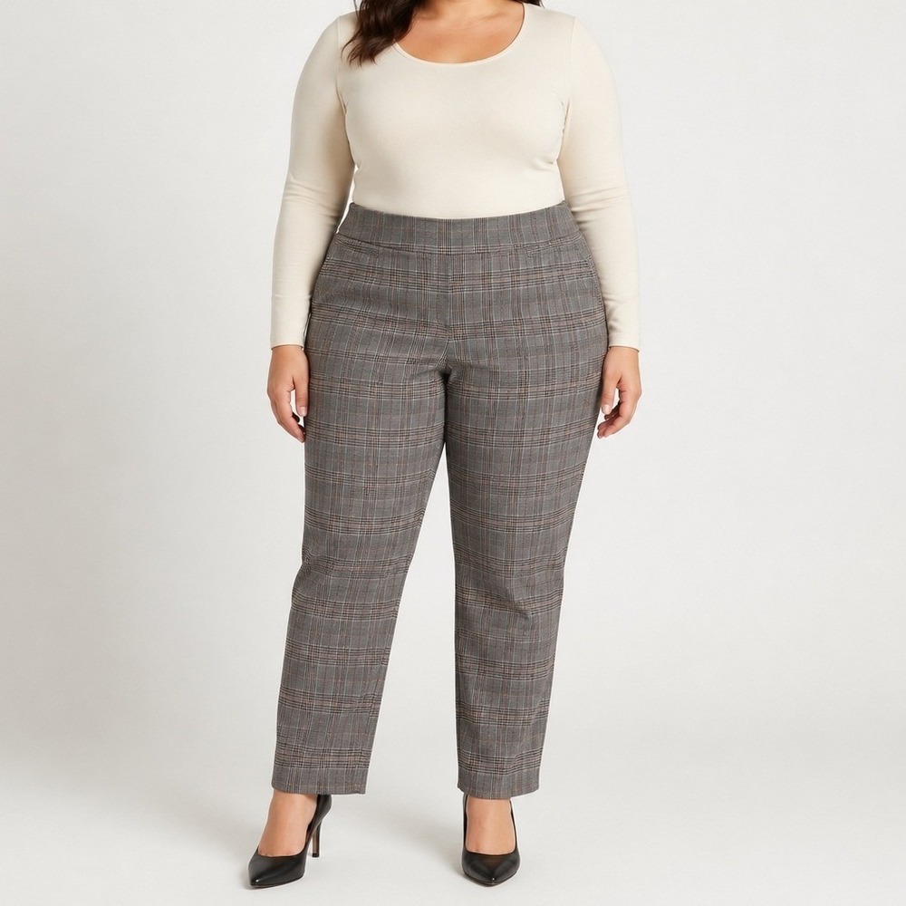 Lane Bryant Dress Pants Plus 20 Ponte Straight Leg Grey Brown Plaid Mid-Rise NWT